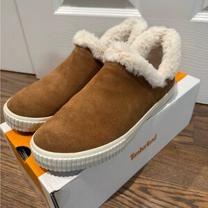 Timberland Tan Suede Fur-Lined Slip-Ons